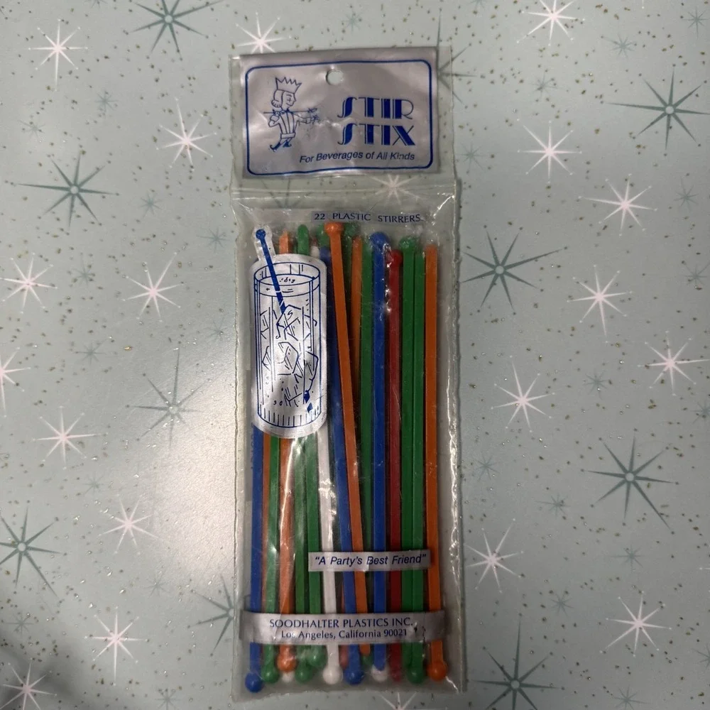 VINTAGE 1950s SOODHALTER 22 Stir Stix Cocktail Coffee Sticks Stirrers NOS Sealed